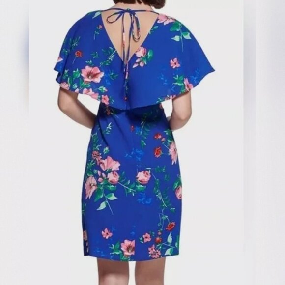 Kensie Floral Print Contemporary Sheath Dress Royal Blue - Picture 2 of 2